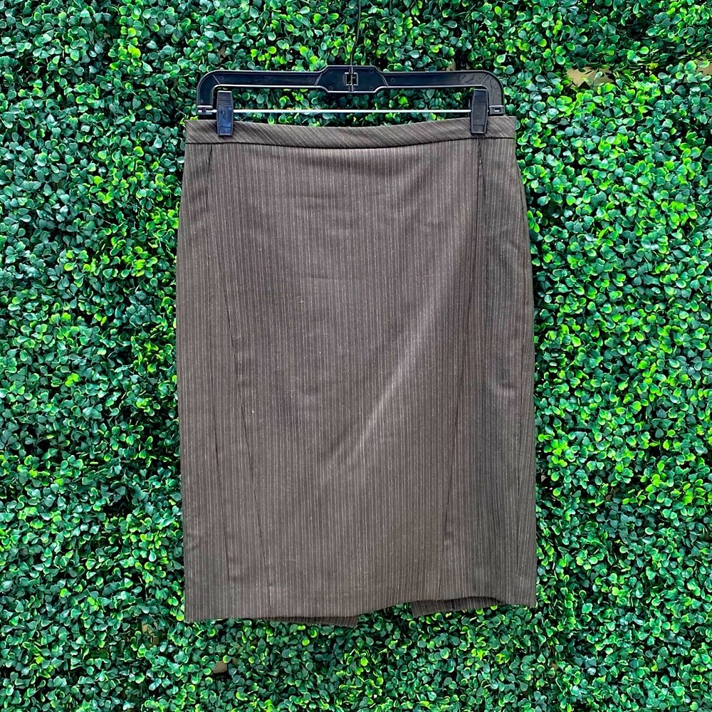BCBG pinstripe skirt hits just above the knee